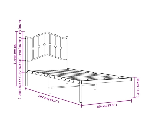 Estructura cama sin colchón con cabecero metal negro 80x200 cm