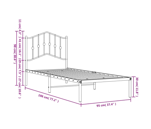 Estructura cama sin colchón con cabecero metal negro 90x190 cm