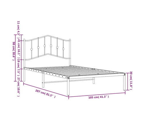 Estructura cama sin colchón con cabecero metal negro 100x200 cm