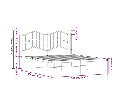 Estructura cama sin colchón con cabecero metal negro 135x190 cm