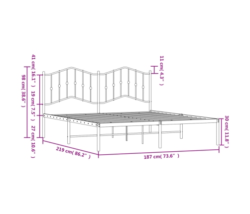 Estructura cama sin colchón con cabecero metal negro 183x213 cm