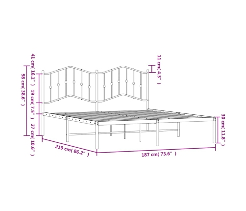 Estructura cama sin colchón con cabecero metal negro 183x213 cm