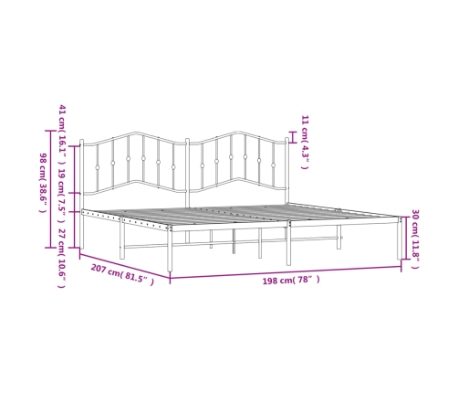 Estructura cama sin colchón con cabecero metal negro 193x203 cm