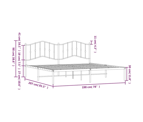 Estructura cama sin colchón con cabecero metal negro 193x203 cm