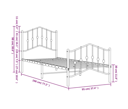 Estructura cama sin colchón con estribo metal negro 90x190 cm