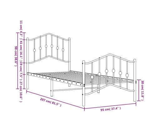 Estructura cama sin colchón con estribo metal negro 90x200 cm