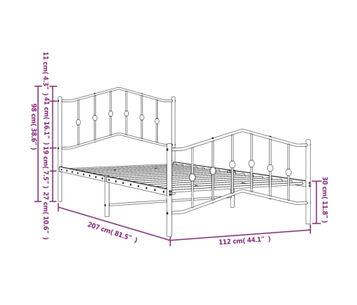 Estructura cama sin colchón con estribo metal negro 107x203 cm