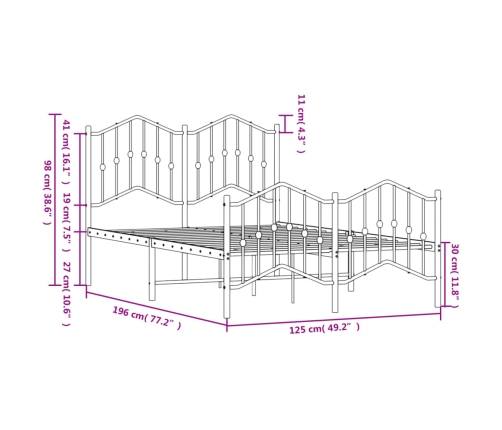 Estructura cama sin colchón con estribo metal negro 120x190 cm