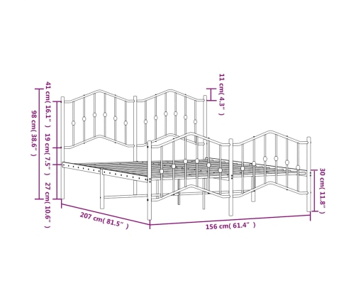 Estructura cama sin colchón con estribo metal negro 150x200 cm
