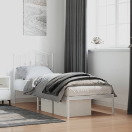 Estructura cama sin colchón con cabecero metal blanco 75x190 cm