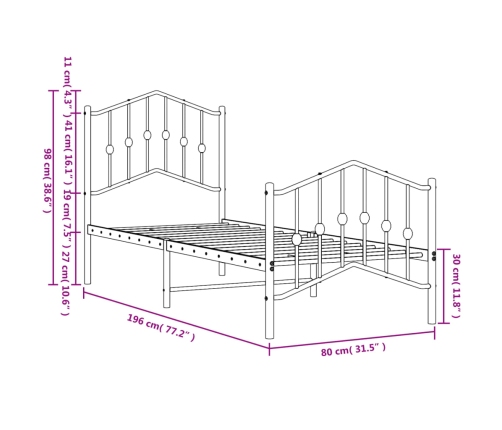 Estructura cama sin colchón con estribo metal blanco 75x190 cm