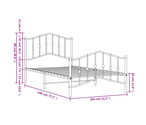 Estructura cama sin colchón con estribo metal blanco 100x190 cm