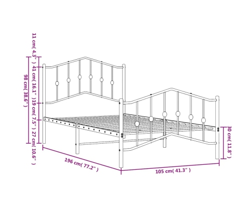 Estructura cama sin colchón con estribo metal blanco 100x190 cm