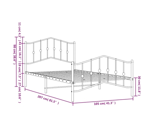 Estructura cama sin colchón con estribo metal blanco 100x200 cm