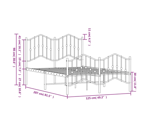 Estructura cama sin colchón con estribo metal blanco 120x200 cm