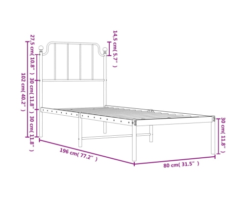 Estructura cama sin colchón con cabecero metal negro 75x190 cm