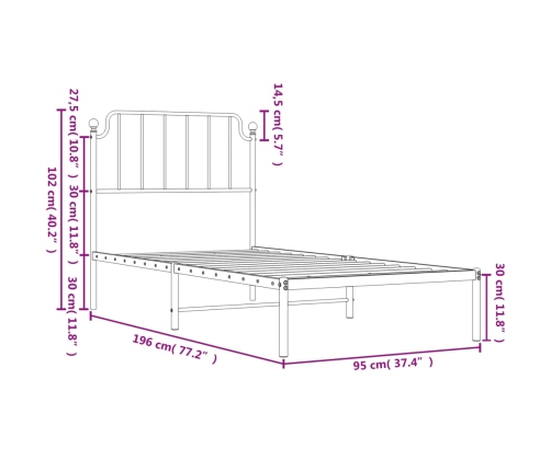 Estructura cama sin colchón con cabecero metal negro 90x190 cm