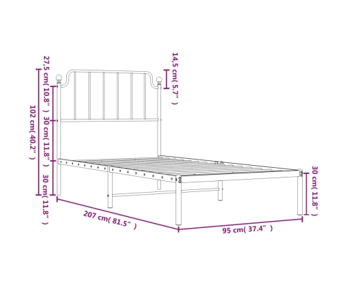 Estructura cama sin colchón con cabecero metal negro 90x200 cm