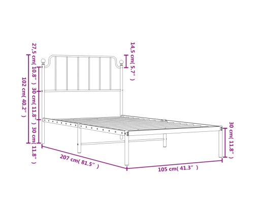 Estructura cama sin colchón con cabecero metal negro 100x200 cm