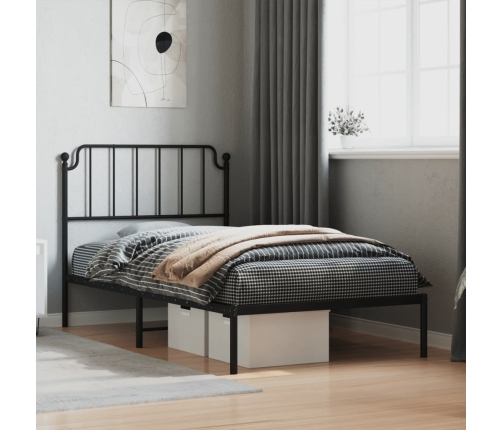 Estructura cama sin colchón con cabecero metal negro 100x200 cm