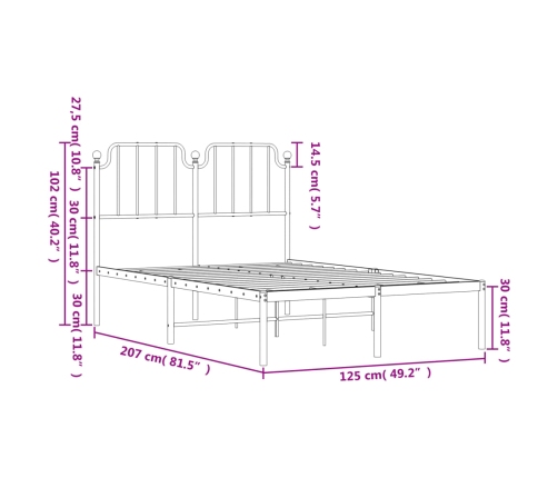 Estructura cama sin colchón con cabecero metal negro 120x200 cm