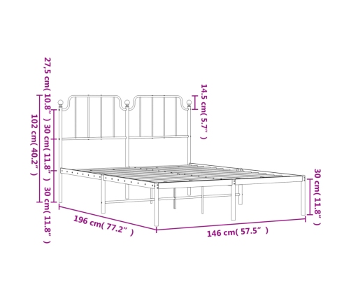 Estructura cama sin colchón con cabecero metal negro 140x190 cm