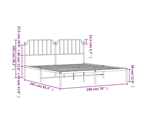 Estructura cama sin colchón con cabecero metal negro 193x203 cm