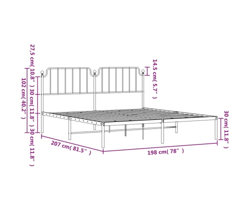 Estructura cama sin colchón con cabecero metal negro 193x203 cm