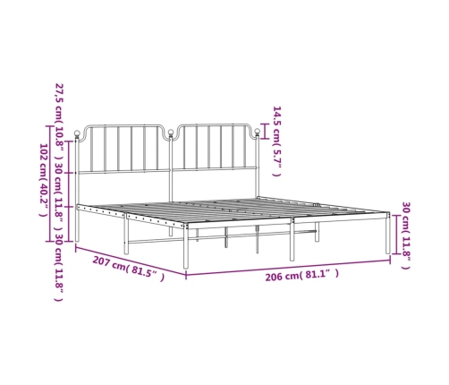 Estructura cama sin colchón con cabecero metal negro 200x200 cm