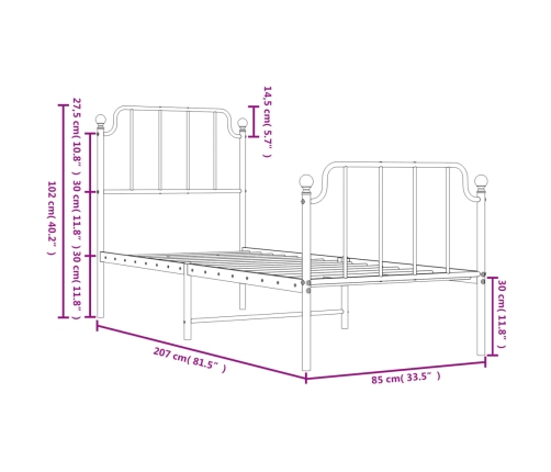 Estructura cama sin colchón con estribo metal negro 80x200 cm