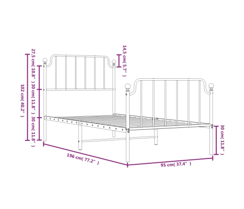 Estructura cama sin colchón con estribo metal negro 90x190 cm