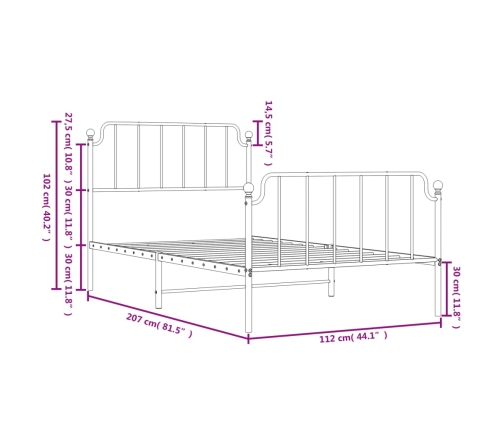 Estructura cama sin colchón con estribo metal negro 107x203 cm