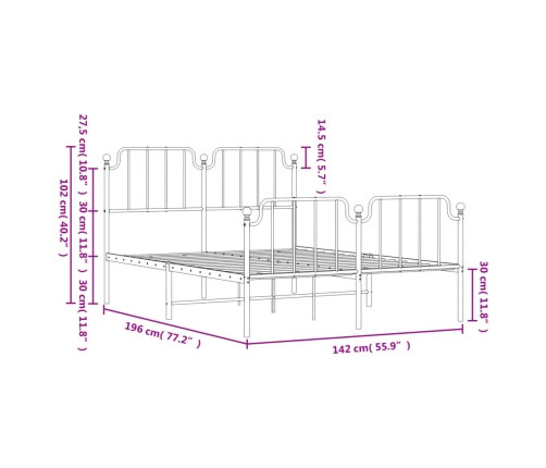 Estructura cama sin colchón con estribo metal negro 135x190 cm