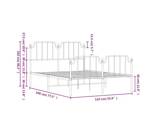 Estructura cama sin colchón con estribo metal negro 135x190 cm