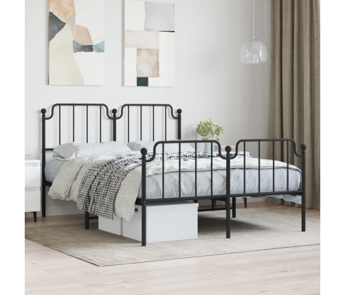 vidaXL Estructura de cama con cabecero y estribo metal negro 140x190cm