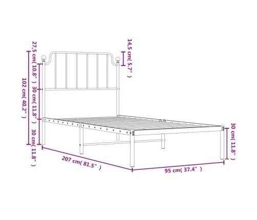 Estructura cama sin colchón con cabecero metal blanco 90x200 cm