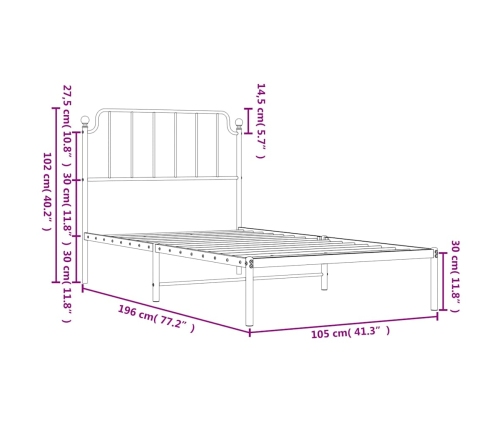 Estructura cama sin colchón con cabecero metal blanco 100x190cm