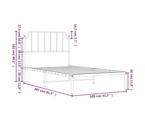 Estructura cama sin colchón con cabecero metal blanco 100x200cm