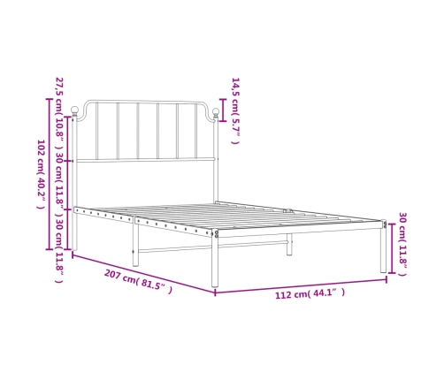 Estructura cama sin colchón con cabecero metal blanco 107x203cm