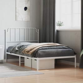 Estructura cama sin colchón con cabecero metal blanco 107x203cm