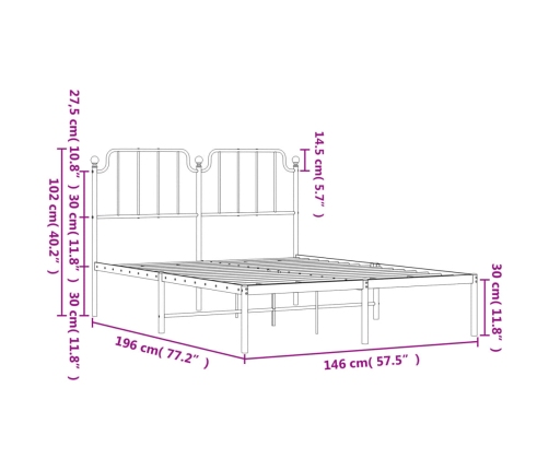 Estructura cama sin colchón con cabecero metal blanco 140x190cm