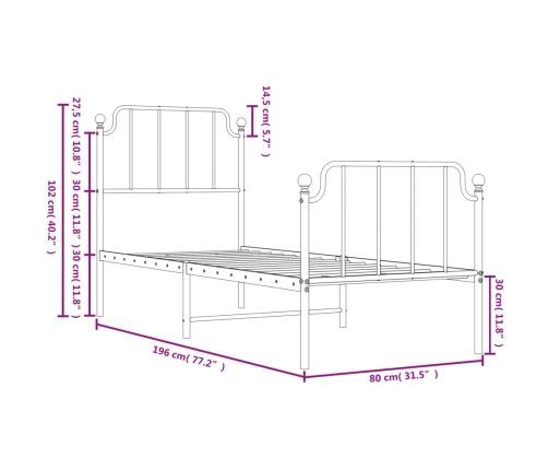 Estructura cama sin colchón con estribo metal blanco 75x190 cm