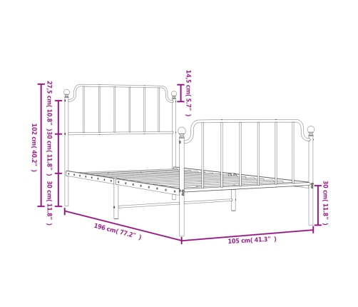 Estructura cama sin colchón con estribo metal blanco 100x190 cm