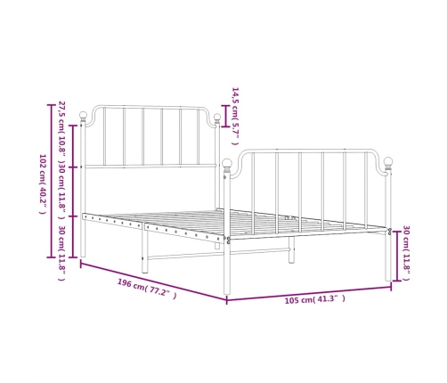 Estructura cama sin colchón con estribo metal blanco 100x190 cm