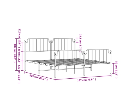 Estructura cama sin colchón con estribo metal blanco 183x213 cm