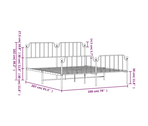 Estructura cama sin colchón con estribo metal blanco 193x203 cm