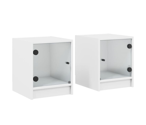 Mesitas de noche con puertas de vidrio 2 uds blanco 35x37x42 cm