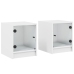 Mesitas de noche con puertas de vidrio 2 uds blanco 35x37x42 cm