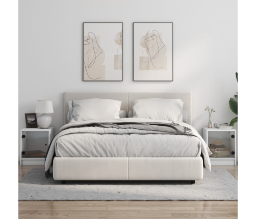 Mesitas de noche con puertas de vidrio 2 uds blanco 35x37x42 cm