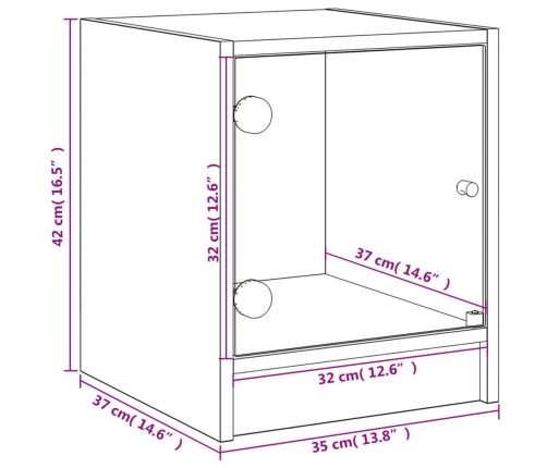 Mesitas de noche con puertas de vidrio 2 uds blanco 35x37x42 cm